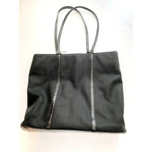 Cole Haan Black Linen Canvas Leather Tote Bag